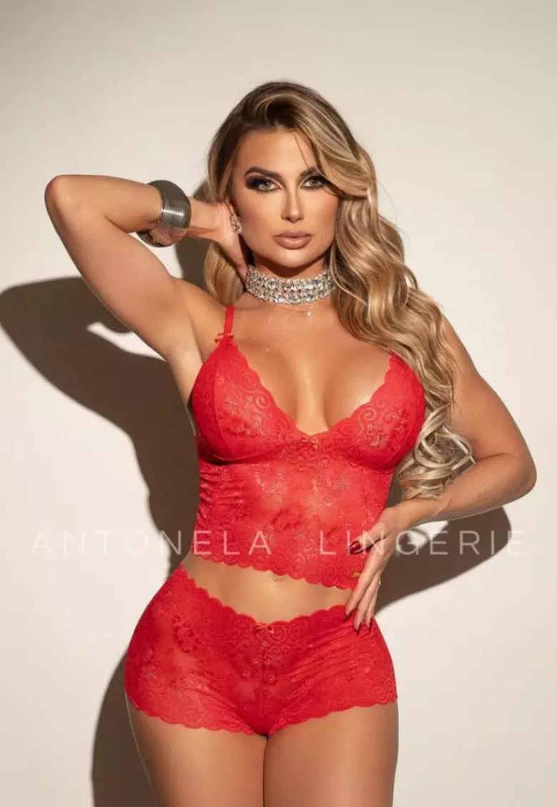 Conjunto de Lingerie Feminina Cropped de Renda